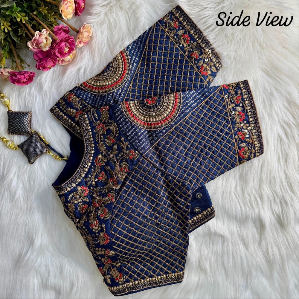 Embroidered Blue and Gold sari Blouse